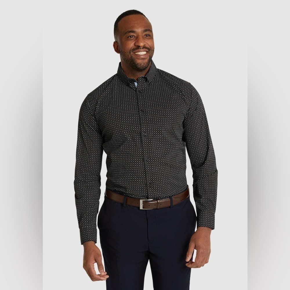 Johnny Bigg Men’s BLACK HENRY MICRO PRINT STRETCH SHIRT Big & Tall 4XL NEW